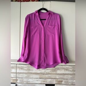 💖 Express Pink Portofino Blouse Button Front Long Sleeve S 💖